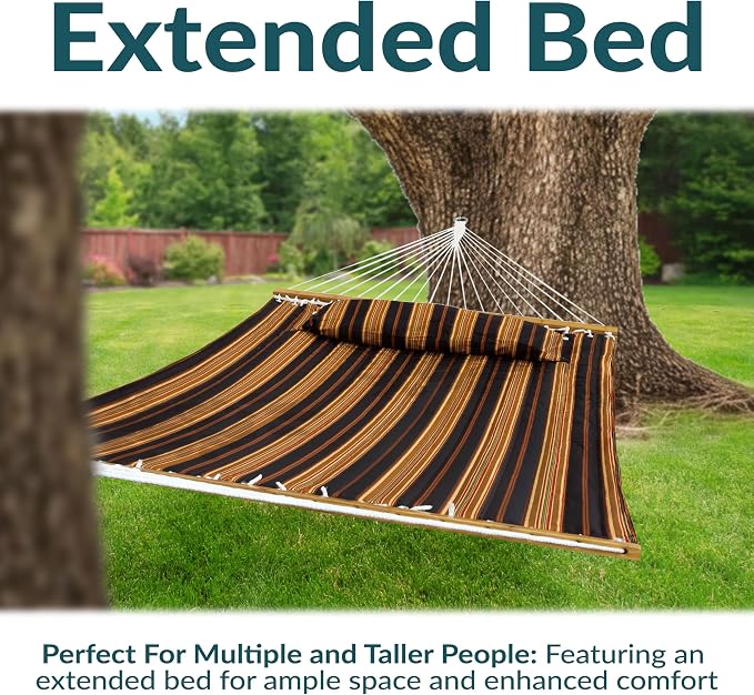 Sunnydaze Extra Large Quilted Hammock with Spreader Bars - 2-Person Hammock for Outside - Woodland Stripe - Image 4