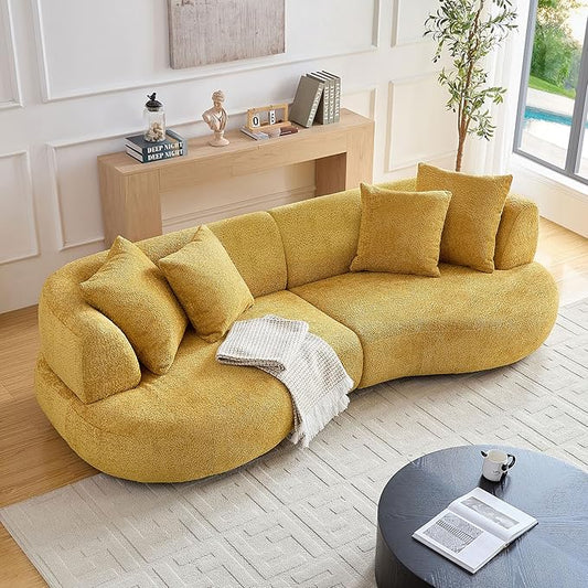 KEIKI 102" Curved Oversized Boucle Modular Sectional Sofa with 4 Throw Pillows, Mid-Century 4-Seater Upholstered Corner Plush Comfy Couch, Easy Assembly, for Apartment, Living Room, Yellow