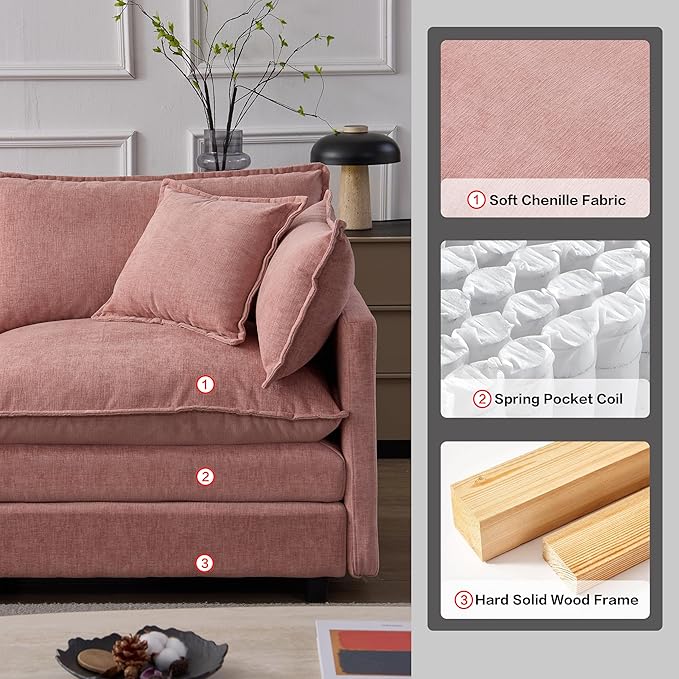 105" Oversized Modular Cloud Sectional Sofa Free Convertible L-Shaped Corner Sectional with Movable Ottoman, Chenille Upholstered Multiple Cushions Cloud Sofa Couches | Easy to Assemble