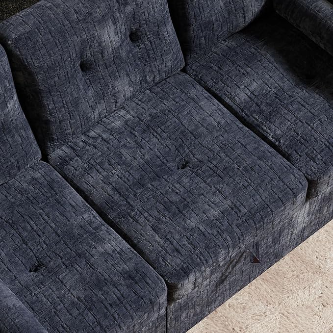 Convertible Queen Sofa Bed, 63 Inch Chenille Pull Out Couch with Side Table, 3 Seat Pull Out Sofa Bed with Level Adjustable Backrest, Comfy Sleeper Sofas for Living Room, Apartment, Blue