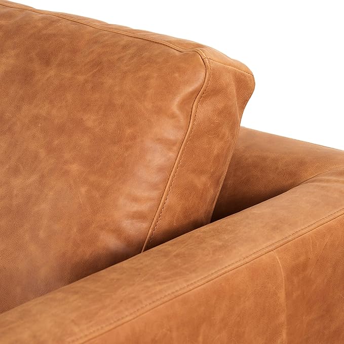 Poly & BARK Calle 90" Sofa, Full-Grain Pure-Aniline Italian Leather, Cognac Tan, Brass Legs