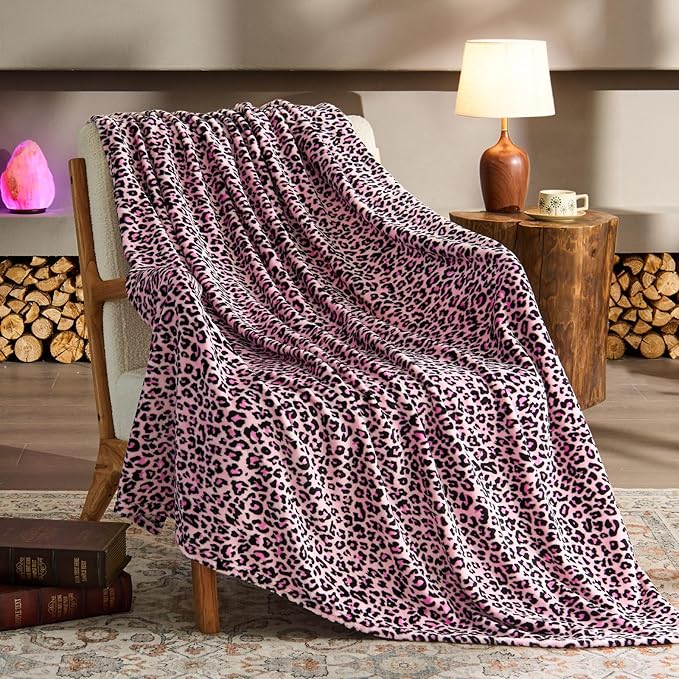 BEDELITE Fleece Blanke for Couch & Bed Pink Leopard Throw Blanket ?€? Soft & Cozy Cheetah Blanket for Sofa, Lightweight Fleece Animal Print Decor, for Women 50"x 60", Pink