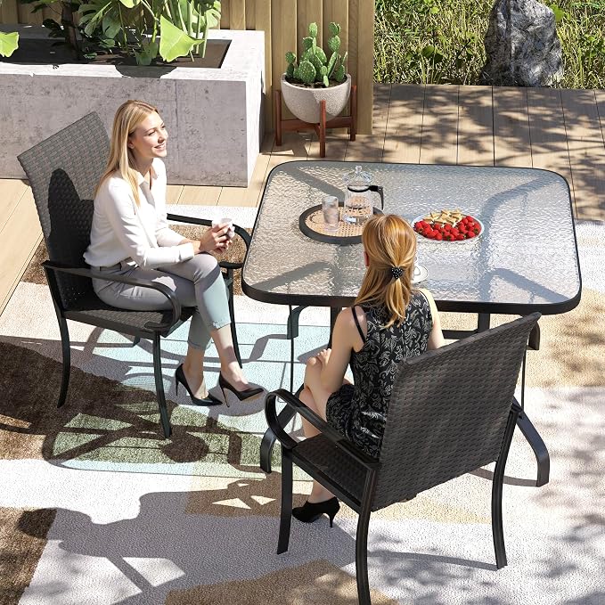 Outsunny Set of 2 Outdoor Wicker Dining Chairs, All-Weather Rattan Armchairs with Armrests, Steel Frame, High Back and Deep Seating, for Garden, Patio, Deck, Yard, Poolside, Brown - Image 7