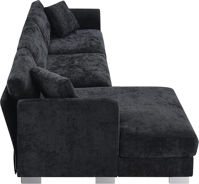 Deep Seat Oversized L Shaped Modular Sectional Sofa with Extra Wide Chaise, 4 Seater Cloud Lounge Sofa Corner Couch with Metal Legs and Detachable Cushions for Living Room Apartment, Chenille Fabric
