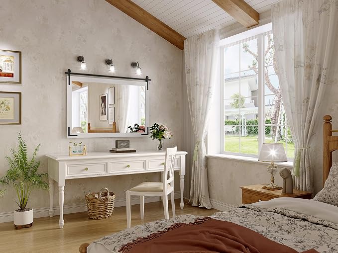 White Farmhouse Bathroom Mirror, 40x26 Inch White Vanity Mirror for Wall, Wood Framed Rustic Mirror Rectangular Wall Decor Mirrors for Entryway Living Room Bedroom - Image 2