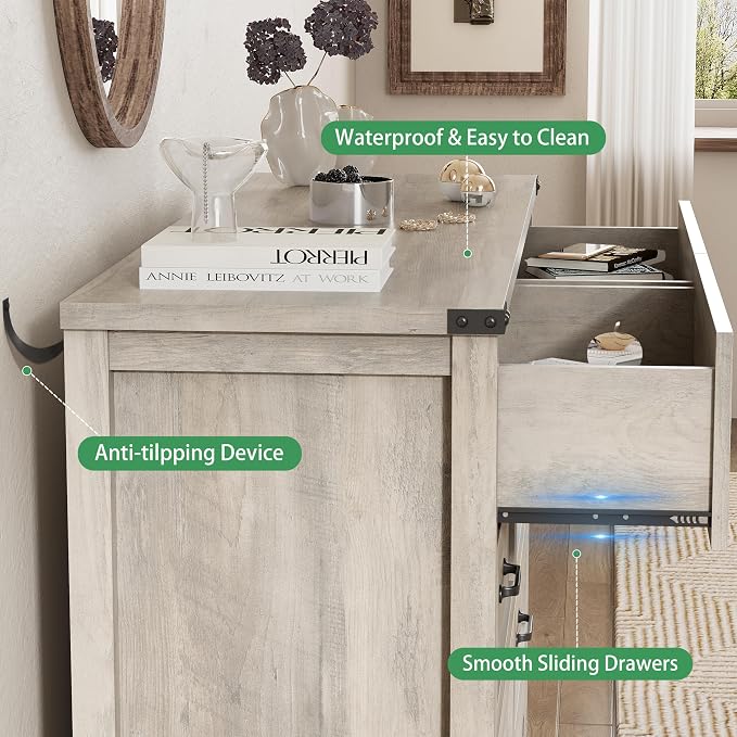 Dresser for Bedroom with 6 Drawers, 54" Wide Wood Chest of Drawers with Deep Drawers & Mental Handle, Modern Dresser TV Stand, Wooden Closet Storage Organizer for Living Room, Hallway, Entryway, Grey - Image 6