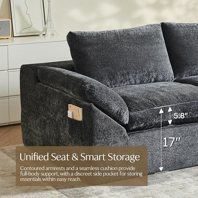 Vamcheer U Shaped Cloud Couch - Utra Soft Modular Sectional Sofa with 2 Movable Ottoman, Deep Seat Boneless Couches for Living Room, Bedroom, Office, No Assembly Required, Grey