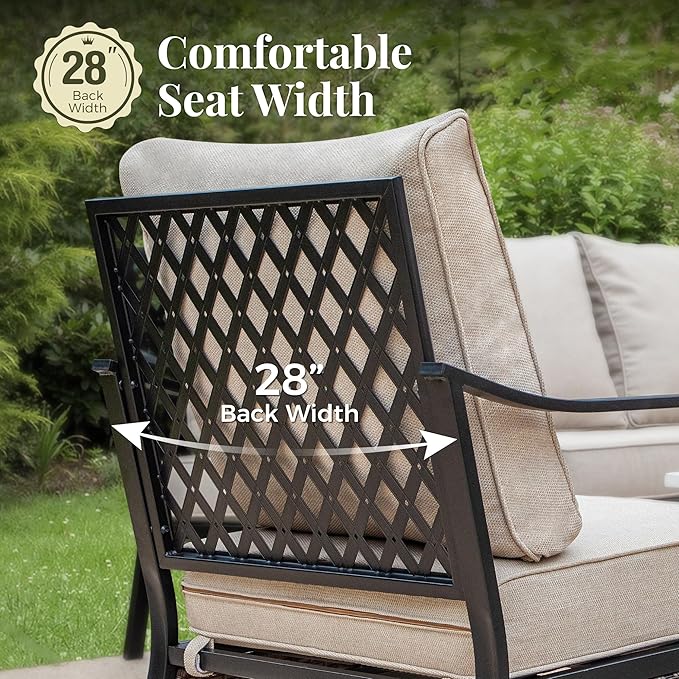 Patio Furniture Set with Coffee Table, Outdoor Conversation Set with 2 x Fixed Chairs, 1 x 2-Seat Sofa, 1 x 3-Seat Sofa for Lawn Garden Backyard, Beige