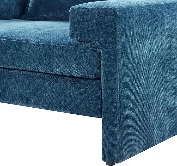 Christopher Knight Home Aylen Modern Chenille Upholstered Accent Chair with Wide Armrests, Wooden Living Room Club Chair, Bedroom Comfy Reading Chair with Back Pillow, Blue