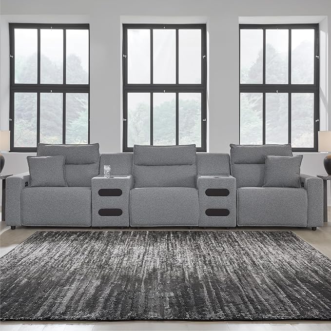 Signature Design by Ashley Modern ModMax II Stain Resistant 5-Piece Power Reclining Sectional with Adjustable Headrest and Built-in Speaker, Gray