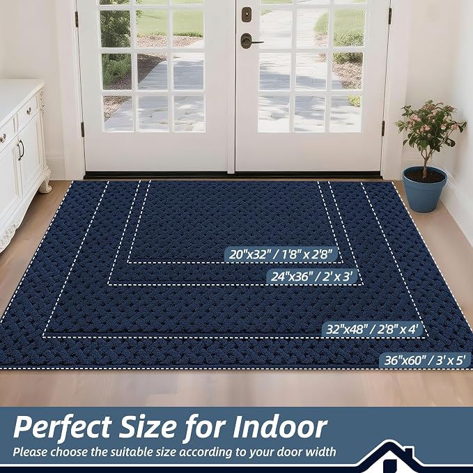 BEQHAUSE Dirt Trapper Door Mat Non-Slip Entryway Rugs Stain Resistant Absorbent Dog Doormats Woven-Look Washable Welcome Floor Doormat for Front Back Door, Dirty Wet Shoes & Paws, 36" x 60", Blue - Image 2