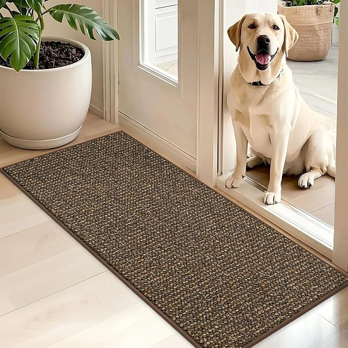 BEQHAUSE Dirt Trapper Door Mat 20" x 48", Non-Slip Washable Doormats Entrance Mat, Dirt Resistant and Absorbent Welcome Mat, Low Profile Floor Mats for Front Back Door and Entryway, Brown by BEQHAUSE