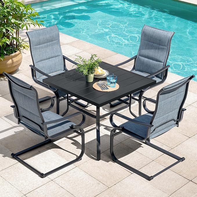 NUU GARDEN Patio Dining Chairs Set of 4, All Weather Outdoor Padded Textilene Patio Chairs， Powder-Coated Metal Frame Patio Furniture for Backyard Garden Poolside Lawn, Blue and Black - Image 2