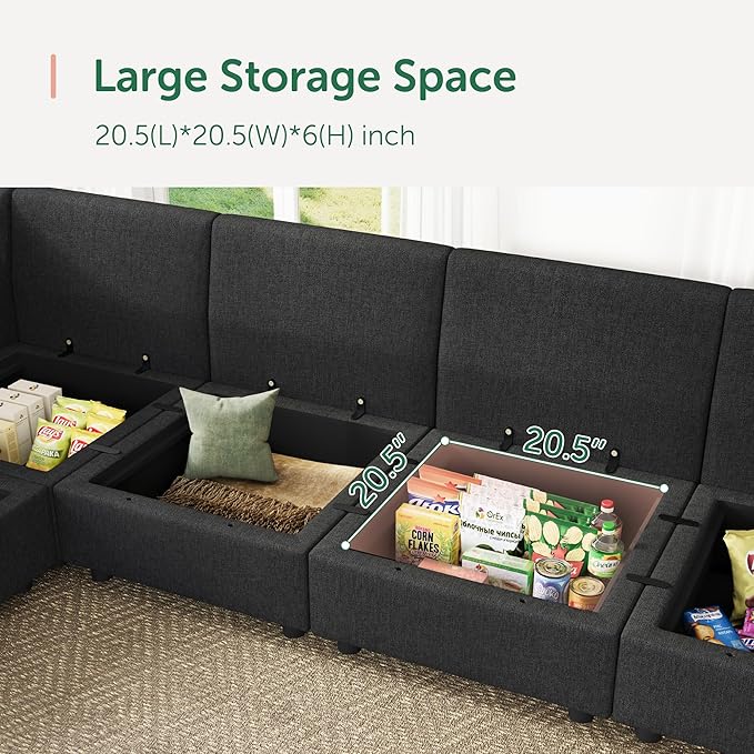 HONBAY Modular Sofa Sectional Sleeper Couch with Storage Seat Reversible Sectional Sleeper Couch Modular Sofa - Linen Grey