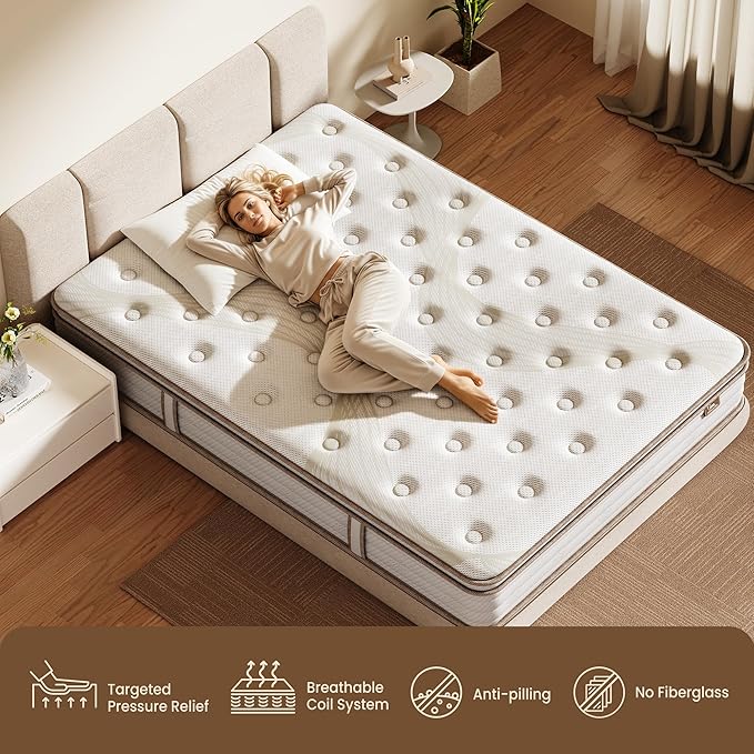 Twin Mattress, 10 Inch Hybrid Mattress in a Box for Pressure Relief & Motion Isolation, Twin Size Mattress Memory Foam & Individual Pocket Springs, Medium Firm