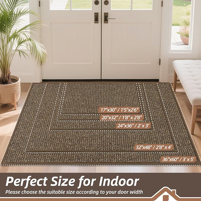 BEQHAUSE Dirt Trapper Door Mat 36" x 60", Non-Slip Washable Doormats Entrance Mat, Dirt Resistant and Absorbent Welcome Mat, Low Profile Floor Mats for Front Back Door and Entryway, Brown - Image 2