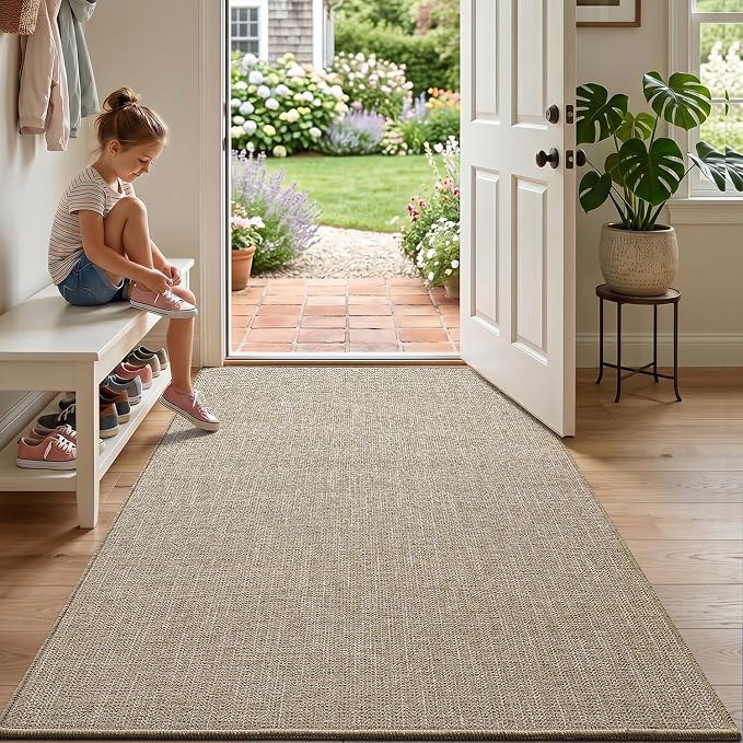 LUMI Ultra Thin Indoor Door Mat 48x72, Low Profile Entrance Mat, Non Slip Rubber Backing Dirt Trapper Doormat for Front Entryway, Beige - Image 5