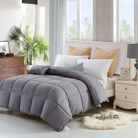 Lavish Comforts Twin Duvet Insert Premium Bedding, Machine Washable, Fluffy Grey Comforter, Twin Size, 68x86