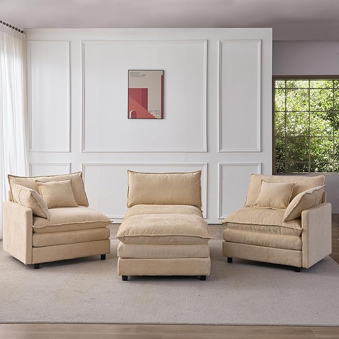 105" Oversized Modular Cloud Sectional Sofa Free Convertible L-Shaped Corner Sectional with Movable Ottoman, Chenille Upholstered Multiple Cushions Cloud Sofa Couches | Easy to Assemble