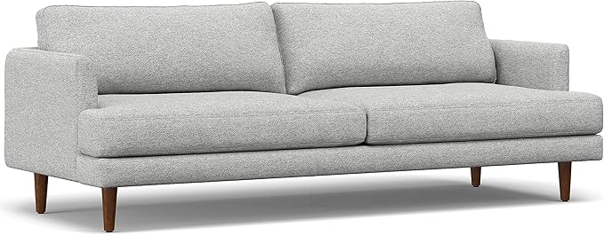SIMPLIHOME Livingston 90-inch Wide Sofa in Mist Grey Woven-Blend Fabric, Handcrafted Mid-Century Modern Oversized 3-Seater Couch Sofa for Living Room or Family Room, Solid Wood Frame