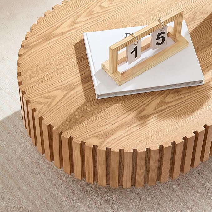 Oak Coffee Table for Living Room Oval Wooden Coffee Table with Pedestal Modern Handcrafted Centre Table Tea Table Easy Assembly 43.7"