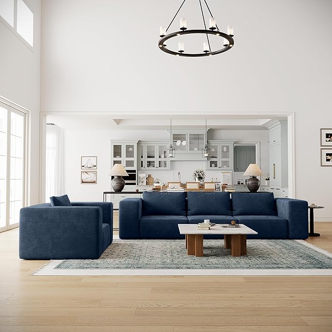 Acanva Oversized Modular Sectional Sofa with Removable Washable Slipcovers, Modern Low Profile Deep Seat Couch for Living Room, Chenille-Royal Blue, 4 Armless Chairs & 4 Armrests/Ottomans