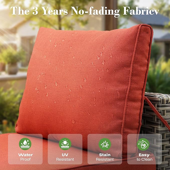 7 Piece Outdoor Patio Furniture with Glowing Coffee Table, Rattan Wicker Conversation Set with Sofa, Sectional Single Chairs for Outside Porch Balcony Backyard Pool,Orange