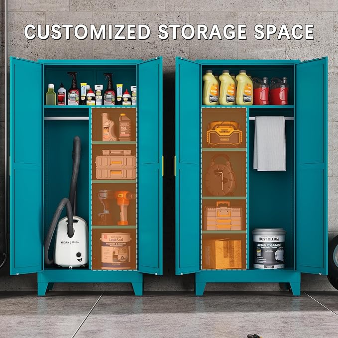 71" Tall Metal Armoire Wardrobe Closet, Clothing Storage Cabinet, Freestanding Wardrobe Cabinet with 4 Adjustable Shelves for Bedroom, Office, Garage