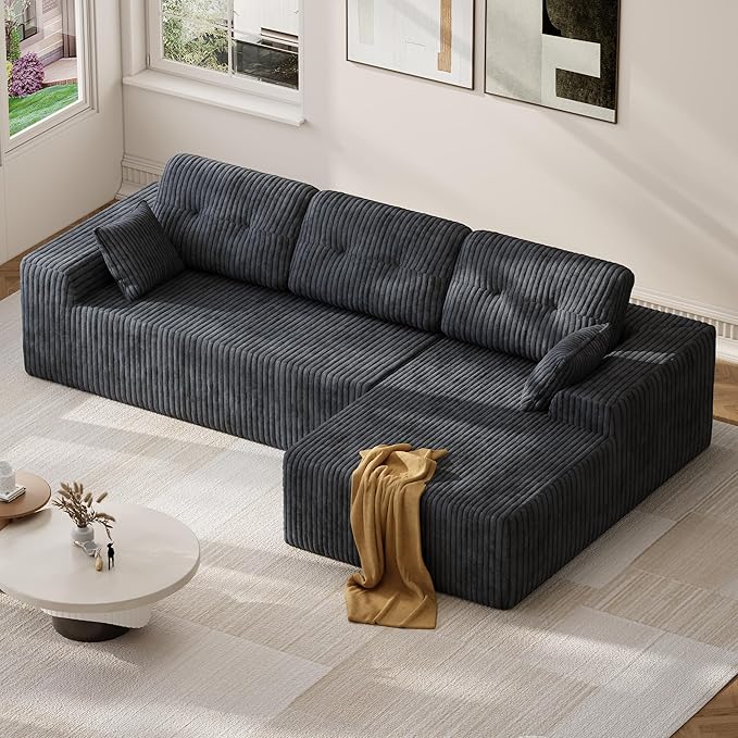 Ball & Cast 106" Modular Sectional Sofa, Convertible Cloud Couch with Deep Seat, Boneless L-Shaped Sectional, Flexible Modular Combination for Living Room, No Assembly (Gray, Right Facing Chaise)
