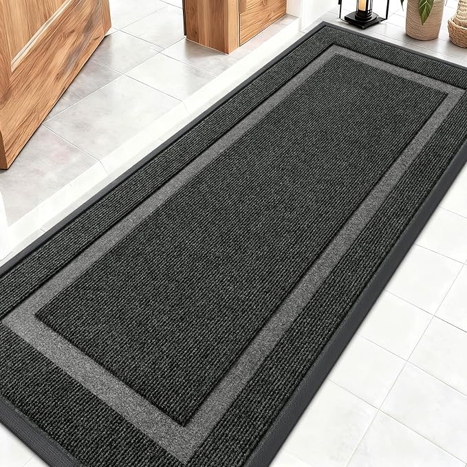 OLANLY Front Door Mat Indoor Outdoor Entrance, Waterproof All-Season, All-Weather Doormat, Sturdy Natural Rubber, Fade Resistant, Low Profile, Easy Clean Patio Porch Entryway Mat, 59x20, Black by OLANLY