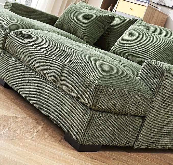 Luxe Sleeper Sofa with Soft Corduroy Upholstery, Double Chaise Design, Convertible to Twin Size Bed, Modern and Comfortable Living Room Couch, 89.9" Wide, Green