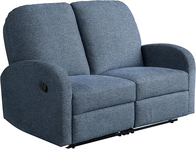 Relax-A-Lounger® Palmdale 58.3" Rocker Manual Pull-Handle Loveseat Recliner, Soft Modern, Pocket Coil Comfort, Black Metal Base Leg, Soft Chenille Fabric, Blue