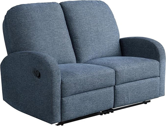 Relax-A-Lounger® Palmdale 58.3" Rocker Manual Pull-Handle Loveseat Recliner, Soft Modern, Pocket Coil Comfort, Black Metal Base Leg, Soft Chenille Fabric, Blue