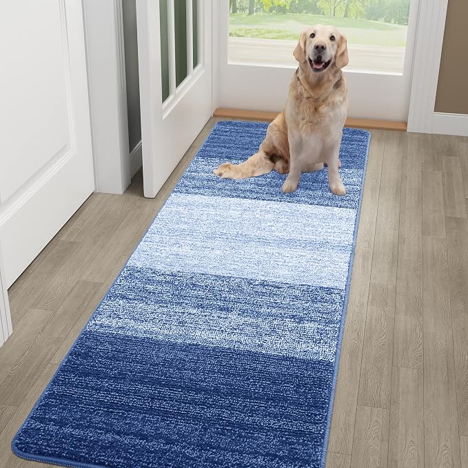 Kitinjoy Indoor Outdoor Door Mat, 59x20 Non-Slip Absorbent Dirt Trapper, Low-Profile Washable Inside Entrance Front Floor Mat, Sturdy Soft Entry Doormats for Entryway, Navy Blue by Kitinjoy