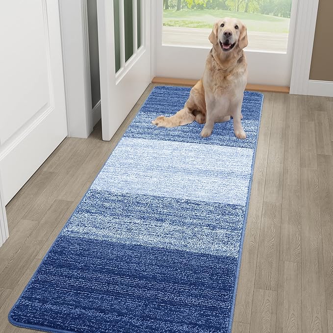 Kitinjoy Indoor Outdoor Door Mat, 48x30 Non-Slip Absorbent Dirt Trapper, Low-Profile Washable Inside Entrance Front Floor Mat, Sturdy Soft Entry Doormats for Entryway, Navy Blue by Kitinjoy
