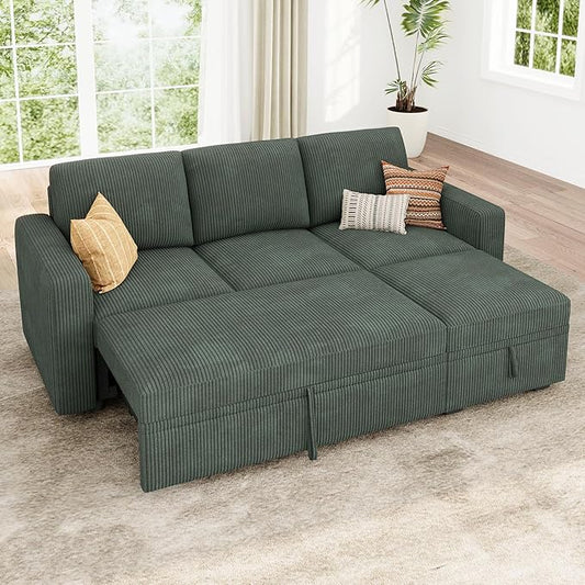HONBAY Modular Sectional Sleeper Sofa with Pull Out Bed, L Shaped Sofa with Storage, Modular Sectional Couches for Living Room, Green