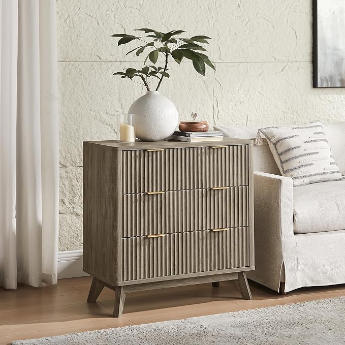 T4TREAM Fluted 3 Drawers Nightstand Set of 2, Oversized Extra Large Modern Side Table, End Table Bedside for Bedroom, Living Room, Curved Profile Design, Grey Alder - Image 7
