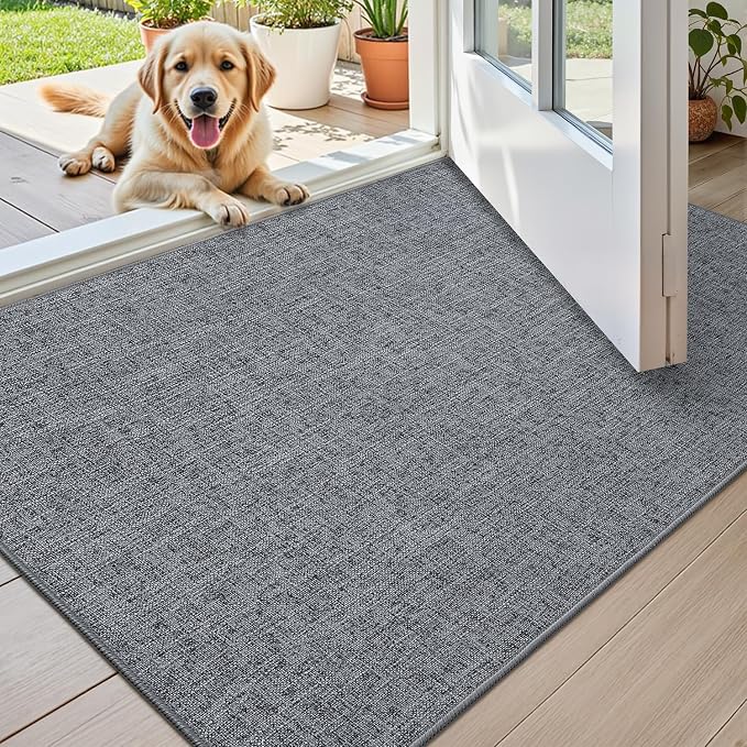 Color&Geometry Ultra Thin Indoor Door Mat (Rolled-up NO Creases) 36"x56", Non Slip Rubber Backed Dirt Trapper Door Mat Indoor Entrance, Low Profile Entryway Mat, Easy Clean, Dark Grey Linen by COLORG