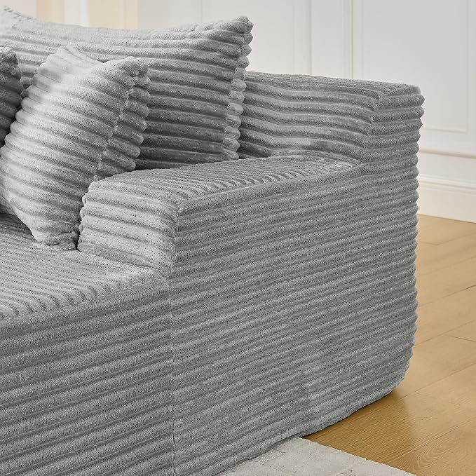 Fluffy Corduroy Double Chaise Lounge Daybed 83-Inch Oversized Loveseat Sleeper Sofa Bed,Boneless Love Seat Recliner Sleeper Couch Full Foam Floor Cloud Sofa Chaise W/6 Pillows for Living Room Bedroom