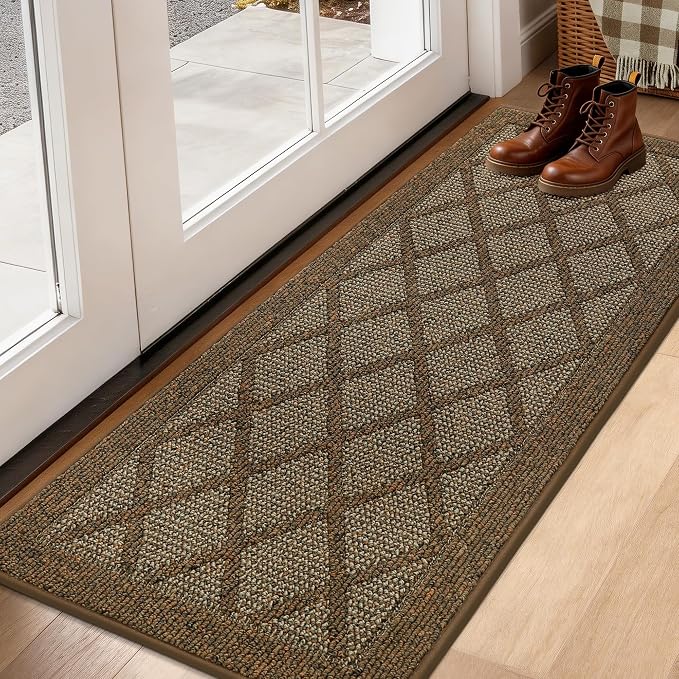 COSY HOMEER Non-Slip Door Mat 20"x48", Entryway Rugs Low Profile Absorbent Dirt Trapper Doormat for Front Entrance, Washable Polypropylene Entry Mat (Brown) - Image 2