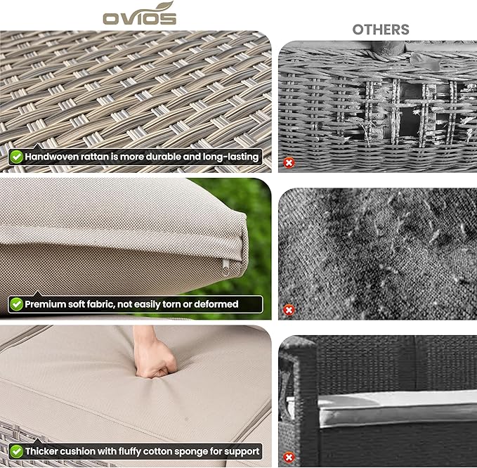 ovios 4-Piece Patio Furniture Set with L-Shape Sofa Chaise, Outdoor Sectional Couch Comfy Cushions, Modern Modular Wicker Rattan Conversation Set, Beige