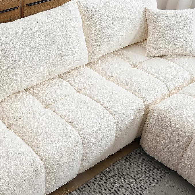 ERYE 110" L-Shaped Sectional Sofa 4 Seat Tufted Sofa Couches with Ottoman, Oversized Tufted Boucle Upholstered Corner Sectional Couch for Living Room Home Apartment