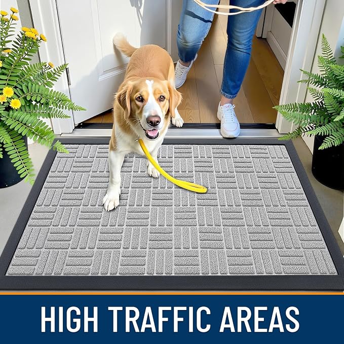 OLANLY Front Door Mat Outside Entrance 47x23, Absorbent, Heavy Duty Sturdy Natural Rubber Doormat Indoor Outdoor, Non-Slip, Stain and Fade Resistant, Low Profile Floor Mat for Entryway, Light Gray - Image 6