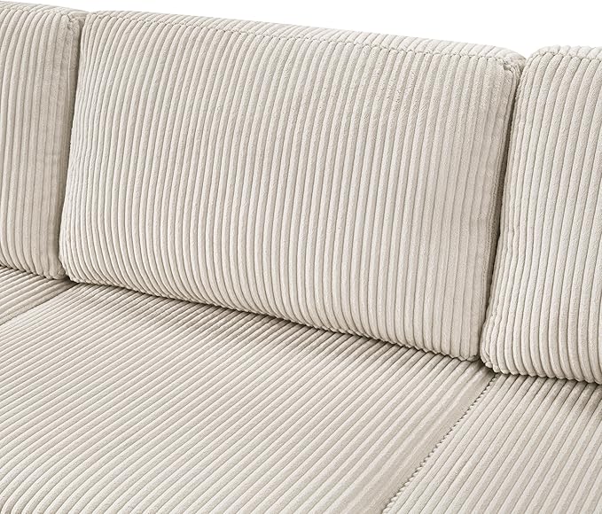 Eafurn Oversized U Shaped Modular Sectional Sofa, 115" Oversized Corduroy Upholstered Couch with Spacious Chaise Lounge & 3 Throw Pillows for Living Room, Apartment, Office