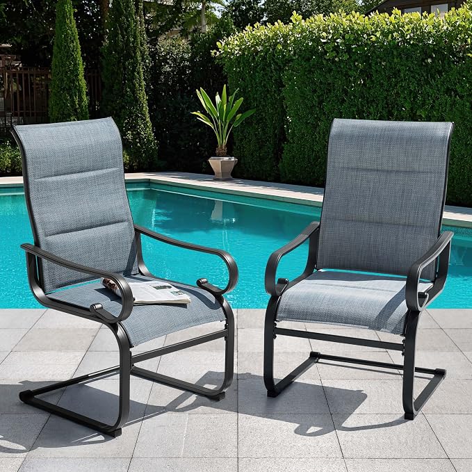 NUU GARDEN Patio Dining Chairs Set of 4, All Weather Outdoor Padded Textilene Patio Chairs， Powder-Coated Metal Frame Patio Furniture for Backyard Garden Poolside Lawn, Blue and Black - Image 9