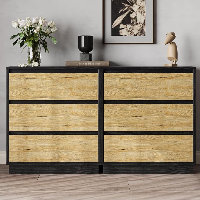 RoyalCraft Nightstand Set of 3, 23.6" Night Stand with 3 Drawers Storage, Large Bedside Table, End Table for Bedroom, Closet, Black and Wood - Image 7
