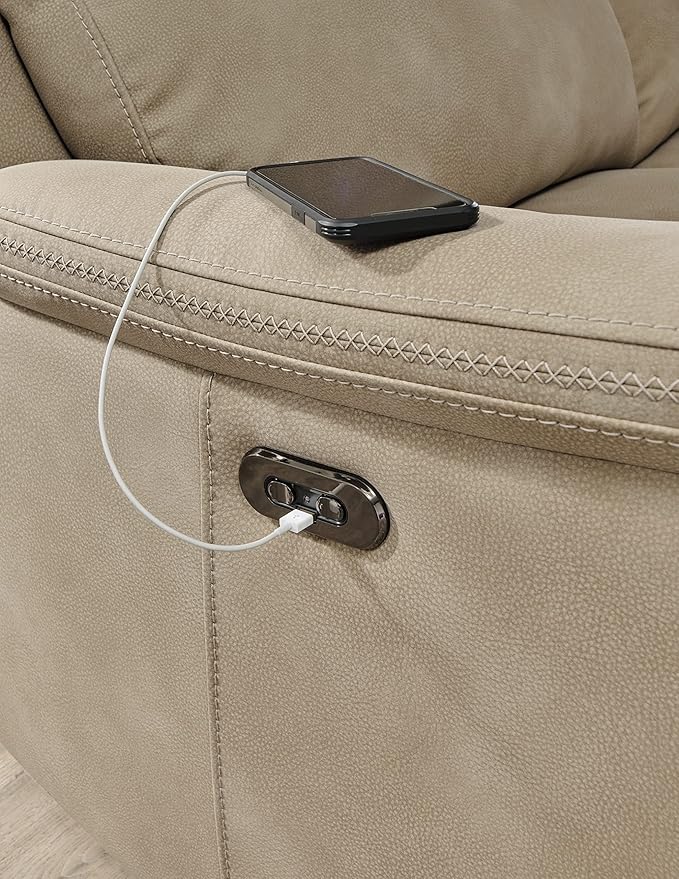 Signature Design by Ashley Next-Gen DuraPella Power Recliner with Adjustable Headrest, Extended Ottoman, USB Charging, Water Repellent Faux Leather, Beige