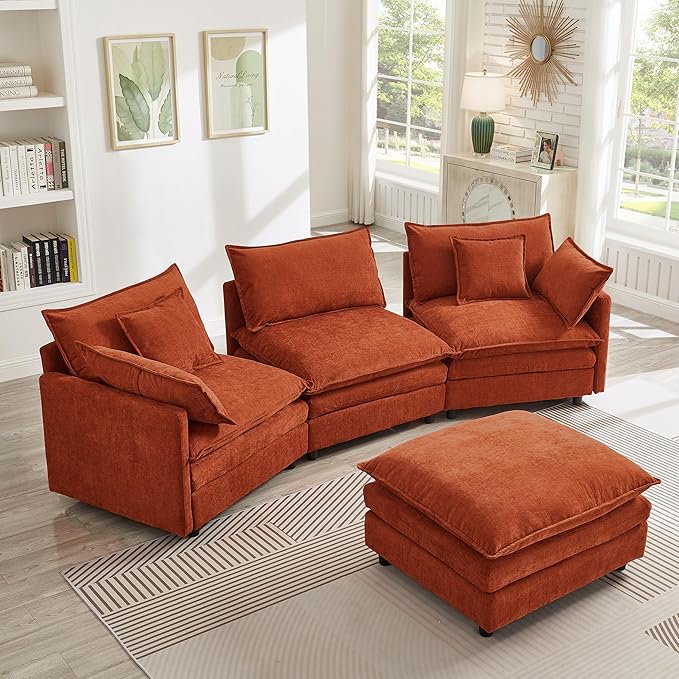 105" Oversized Modular Cloud Sectional Sofa Free Convertible L-Shaped Corner Sectional with Movable Ottoman, Chenille Upholstered Multiple Cushions Cloud Sofa Couches | Easy to Assemble