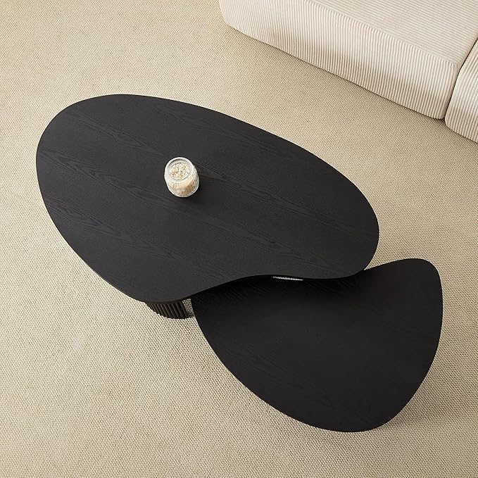 Modern Nesting Coffee Table Set of 2 for Living Room,Irregular Shape End Side Tables for Office,Easy Assembly,Black