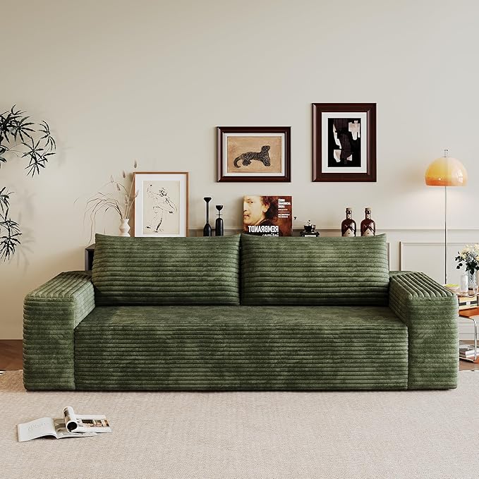 JINGLING 63" Small Couches for Small Spaces, Comfy Boneless Couch in a Box, Love Seat Compressed Sofa for Living Room Bedroom, Apartment Furniture, No Assembly, Corduroy, Green